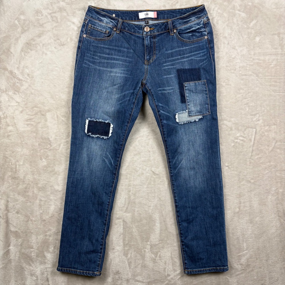 Cabi Slim Boyfriend Patchwork Distressed Medium Wash Denim Jeans Womens Size 10